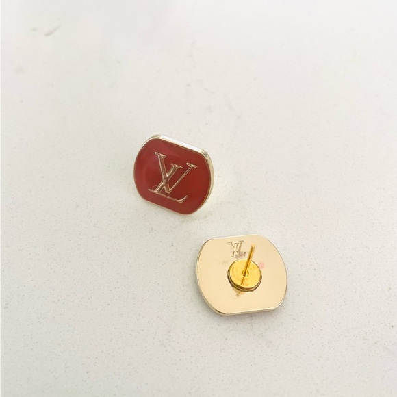 Luxury Cognac/Gold Signature Logo Repurposed Button Earrings 18mm - Picture 2 of 3